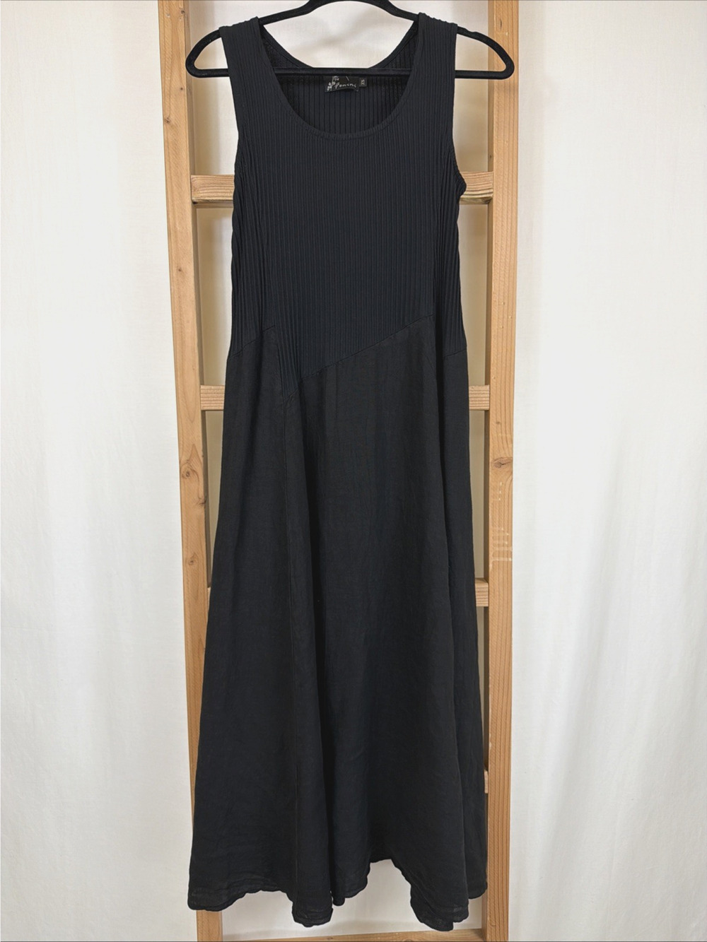 NWT Fenini Black Cotton Top Linen Skirt Dress #1386 Size XS